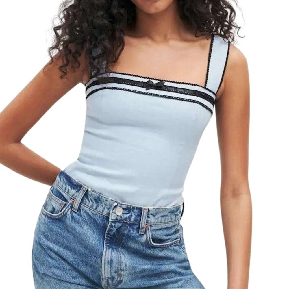 Reformation Eloise Linen Tank Top Mineral Blue Coquette French Girl Chic 2
